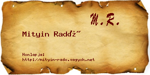 Mityin Radó névjegykártya